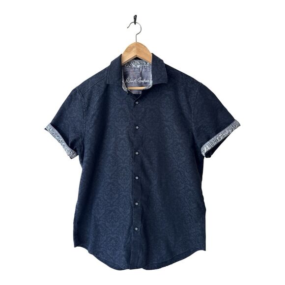 Robert Graham Black Bayview Print Short Sleeve Shirt Classic Fit SZ Medium Mens - Picture 1 of 11